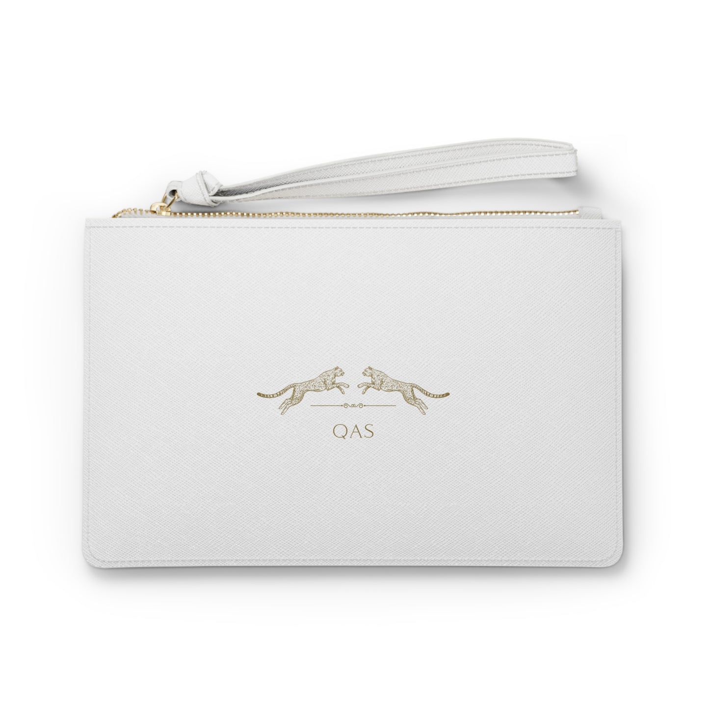 QAS Elegant White Clutch Bag with Gold Accents