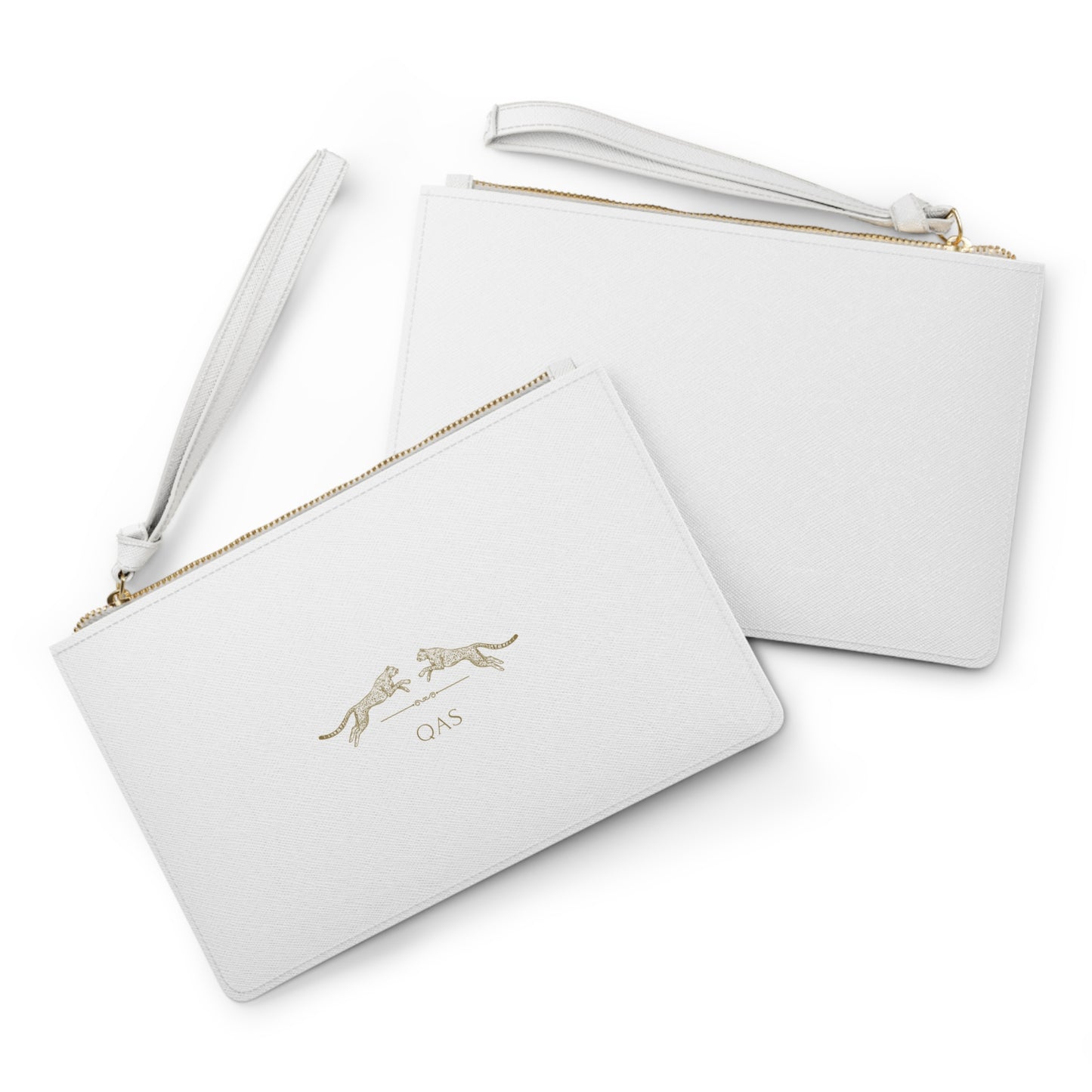 QAS Elegant White Clutch Bag with Gold Accents